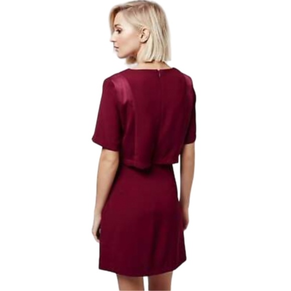 Topshop Dress Bolero Satin Overlay Back A-line Short Sleeve Burgundy Mini Short - Picture 4 of 16